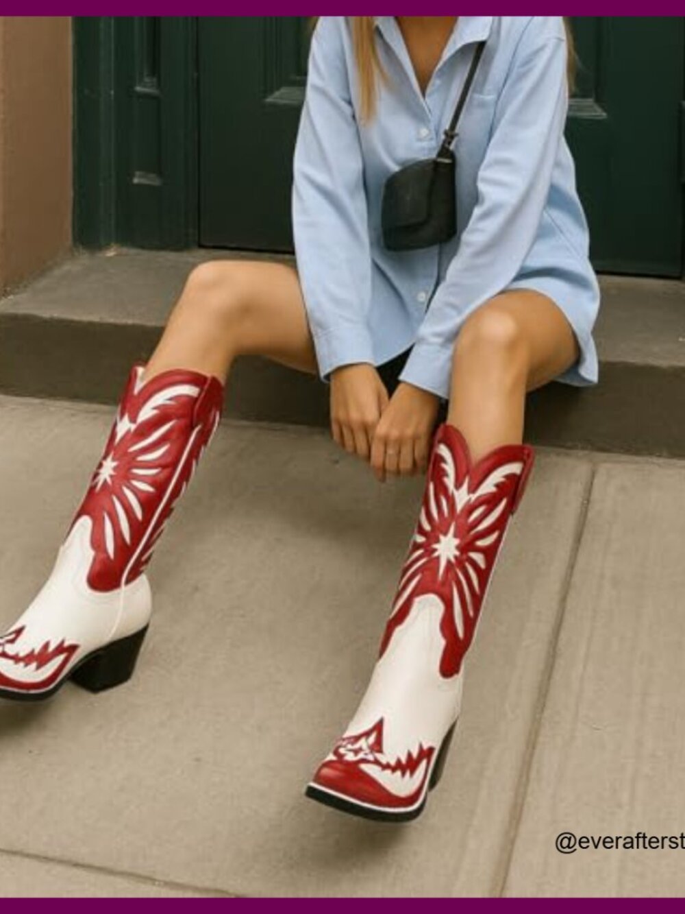 Faux Leather Mid Calf Cowboy Boots with Pointed Toe and Star Cut-Outs - Picture 3 of 6